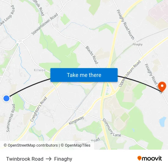 Twinbrook Road to Finaghy map