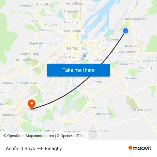 Ashfield Boys to Finaghy map