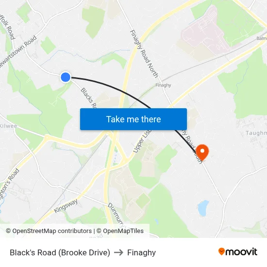 Black's Road (Brooke Drive) to Finaghy map