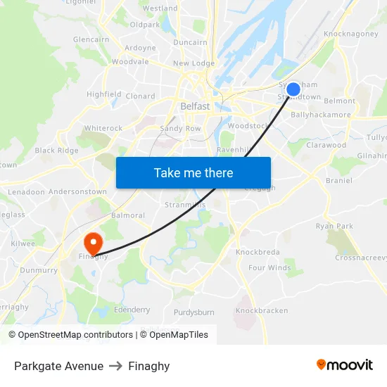 Parkgate Avenue to Finaghy map