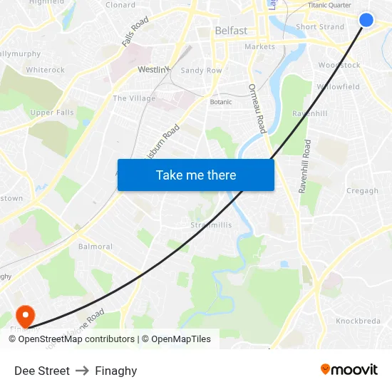 Dee Street to Finaghy map