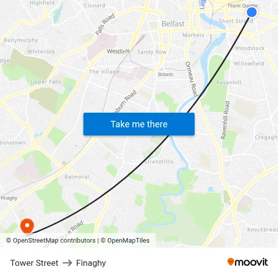 Tower Street to Finaghy map