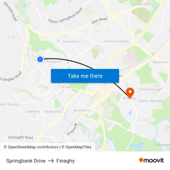 Springbank Drive to Finaghy map