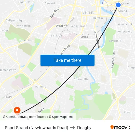 Short Strand (Newtownards Road) to Finaghy map