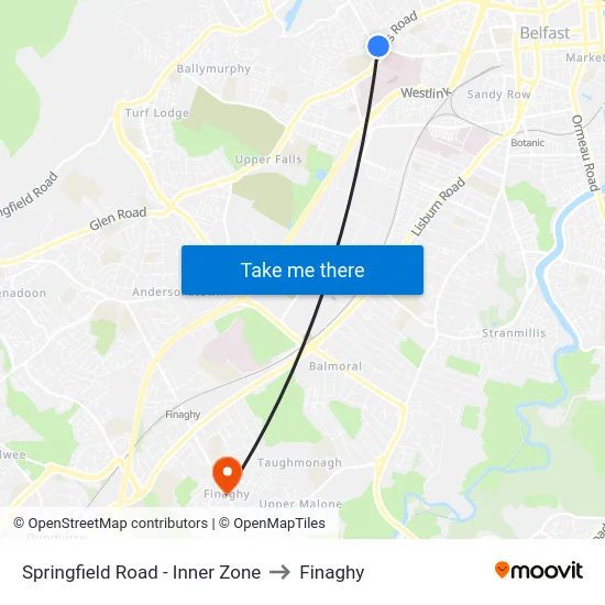 Springfield Road - Inner Zone to Finaghy map