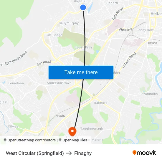 West Circular (Springfield) to Finaghy map