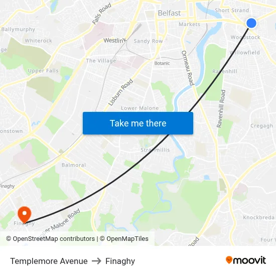 Templemore Avenue to Finaghy map