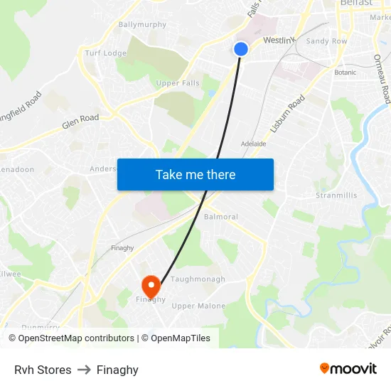 Rvh Stores to Finaghy map