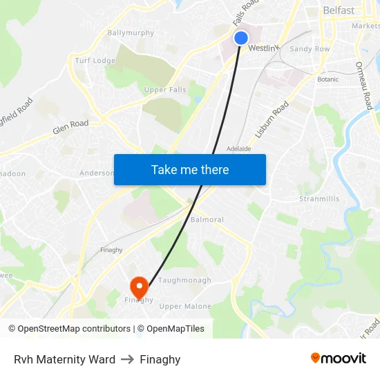 Rvh Maternity Ward to Finaghy map