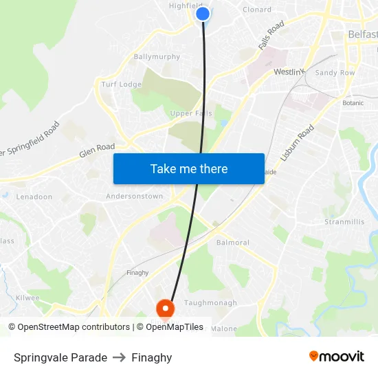 Springvale Parade to Finaghy map