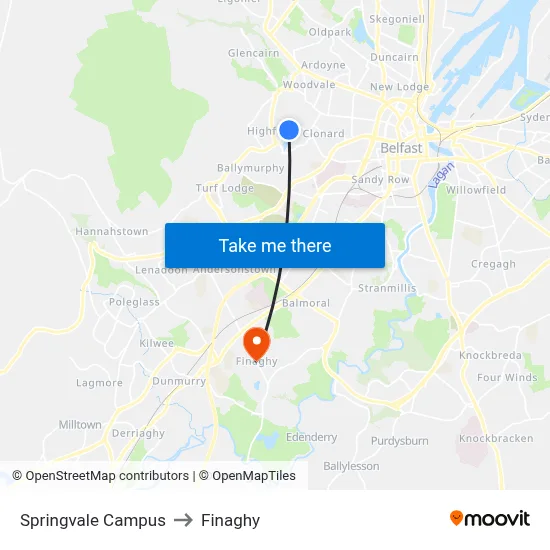 Springvale Campus to Finaghy map