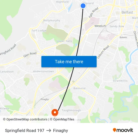 Springfield Road 197 to Finaghy map