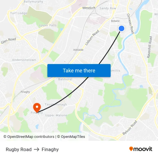 Rugby Road to Finaghy map