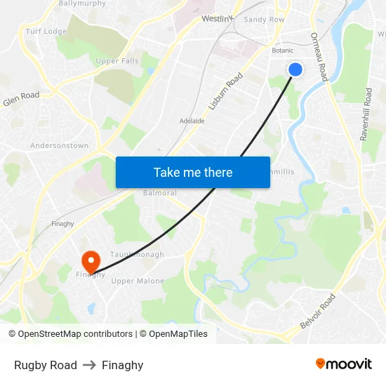 Rugby Road to Finaghy map