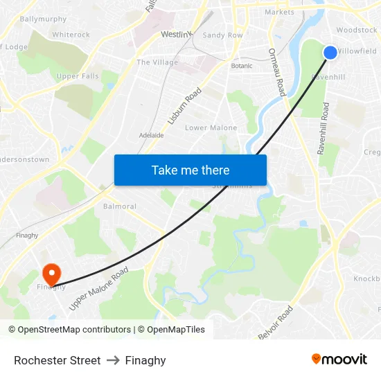 Rochester Street to Finaghy map
