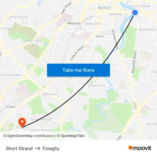 Short Strand to Finaghy map