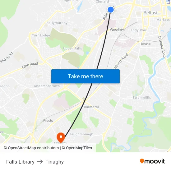 Falls Library to Finaghy map