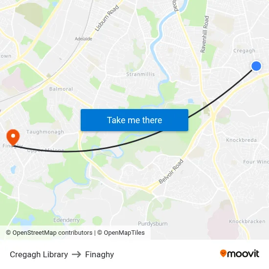 Cregagh Library to Finaghy map
