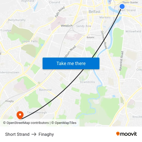 Short Strand to Finaghy map