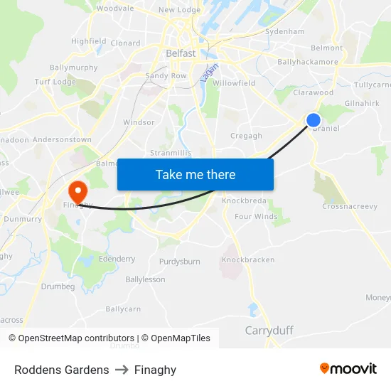 Roddens Gardens to Finaghy map