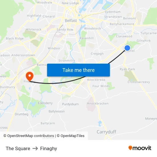 The Square to Finaghy map