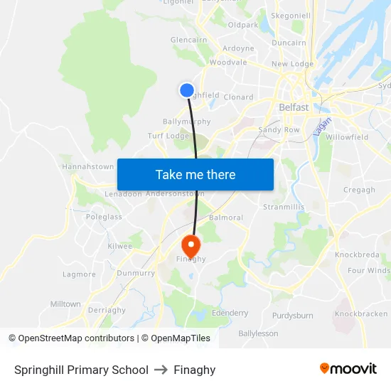 Springhill Primary School to Finaghy map