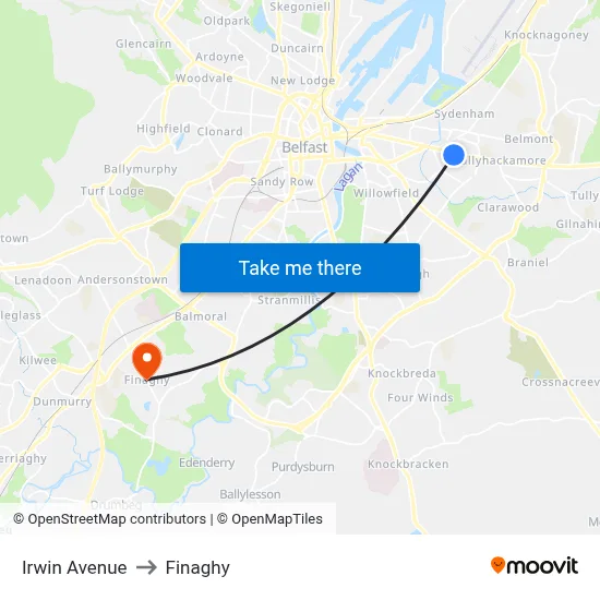 Irwin Avenue to Finaghy map