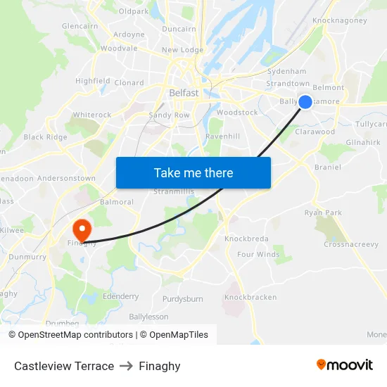 Castleview Terrace to Finaghy map