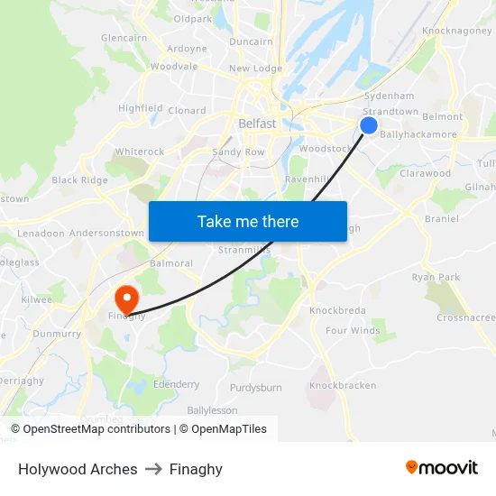 Holywood Arches to Finaghy map