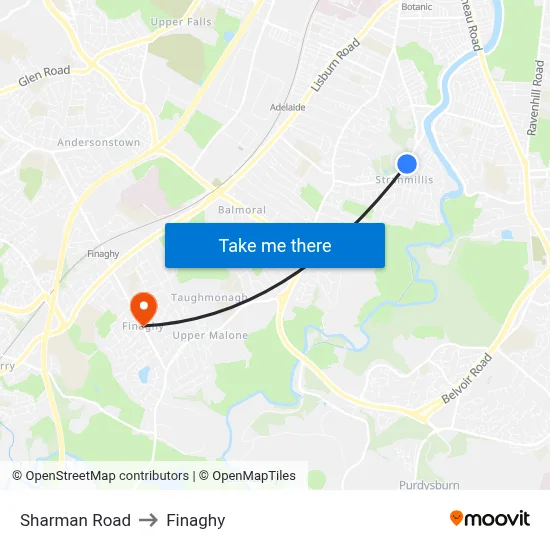 Sharman Road to Finaghy map
