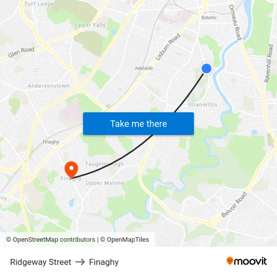 Ridgeway Street to Finaghy map