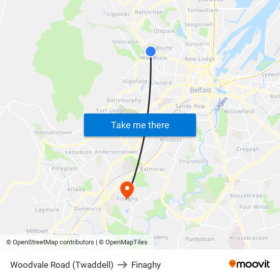 Woodvale Road (Twaddell) to Finaghy map