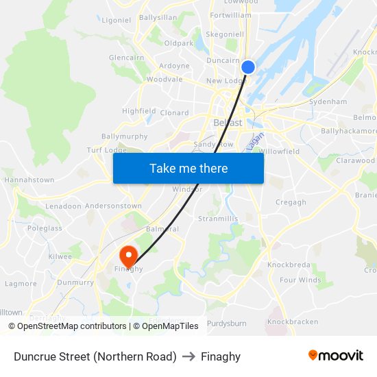 Duncrue Street (Northern Road) to Finaghy map