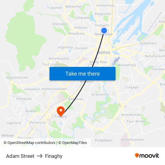 Adam Street to Finaghy map