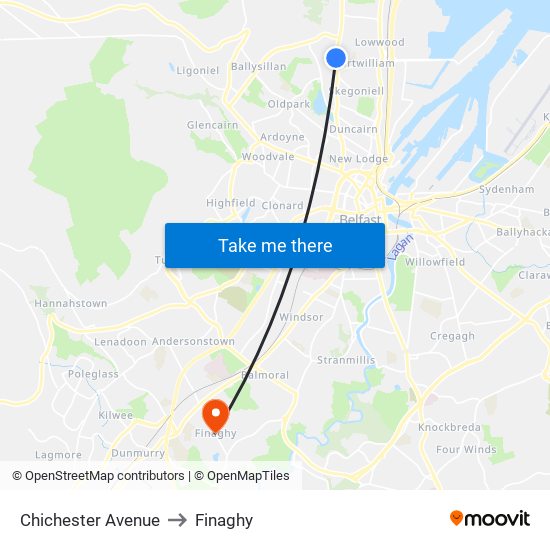 Chichester Avenue to Finaghy map