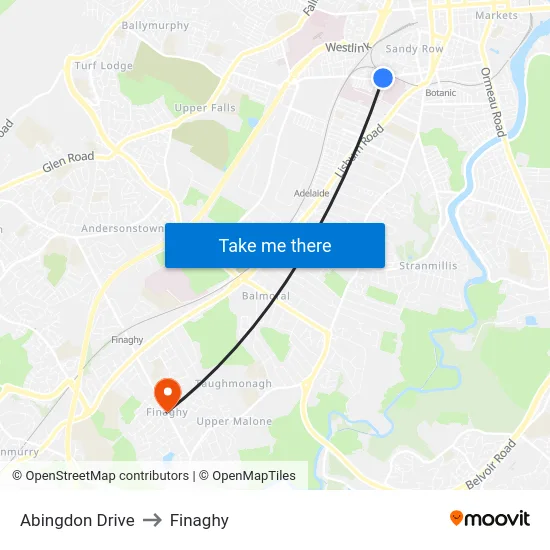 Abingdon Drive to Finaghy map