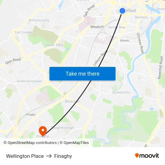 Wellington Place to Finaghy map