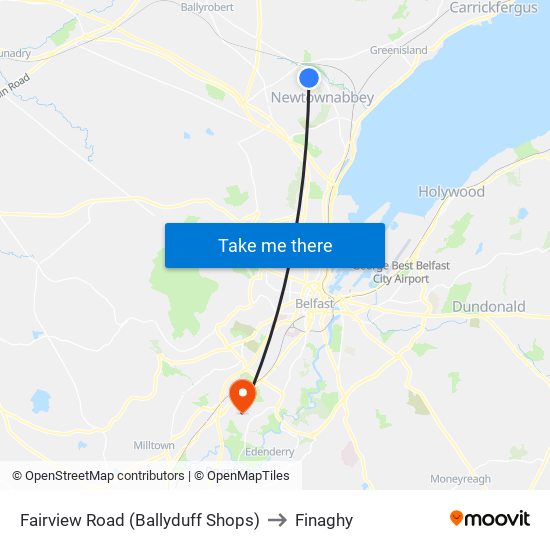 Fairview Road (Ballyduff Shops) to Finaghy map