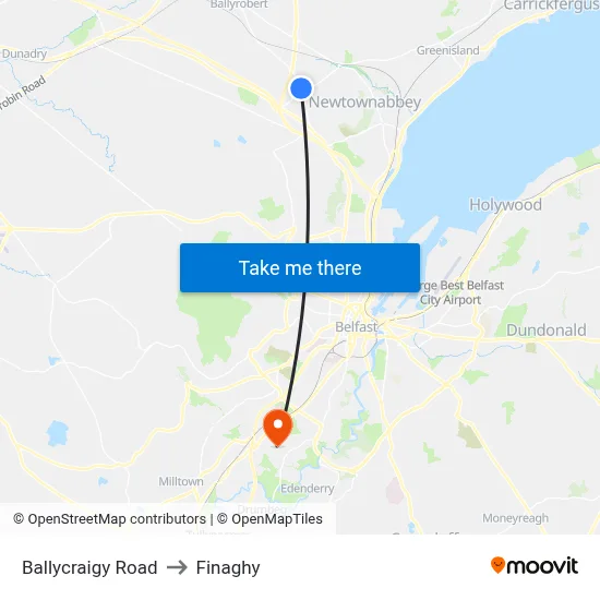Ballycraigy Road to Finaghy map