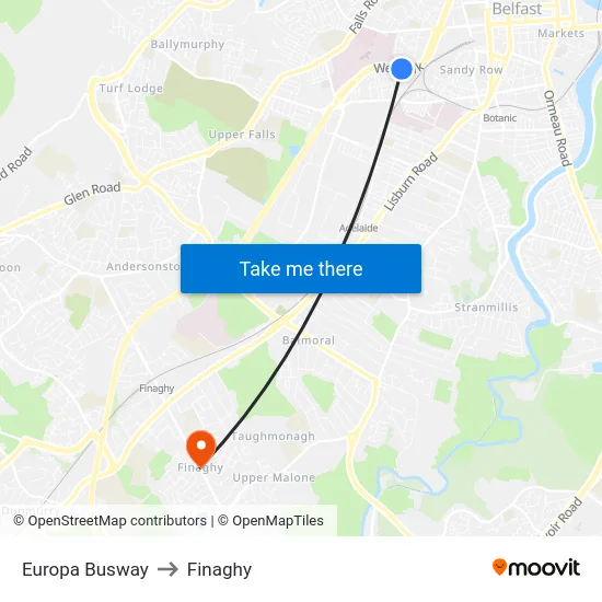 Europa Busway to Finaghy map