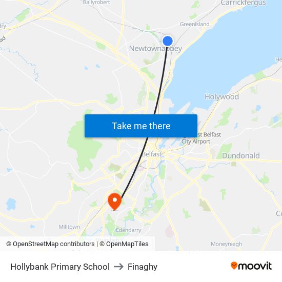 Hollybank Primary School to Finaghy map
