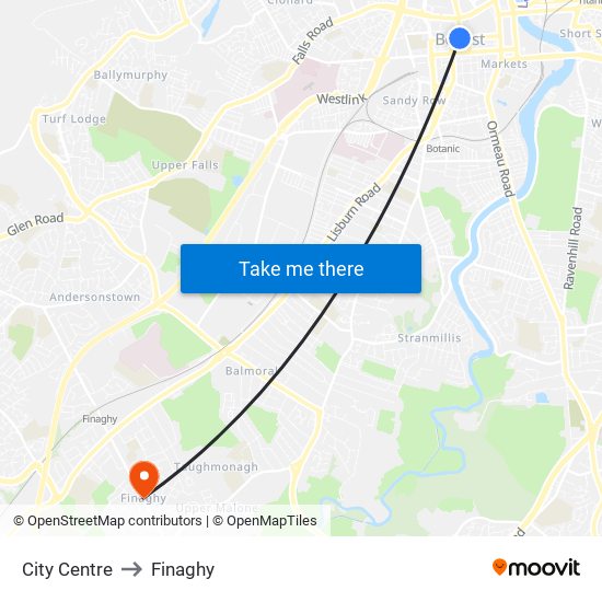 City Centre to Finaghy map