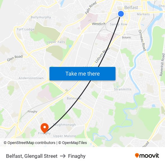 Belfast, Glengall Street to Finaghy map