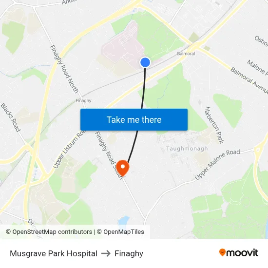 Musgrave Park Hospital to Finaghy map