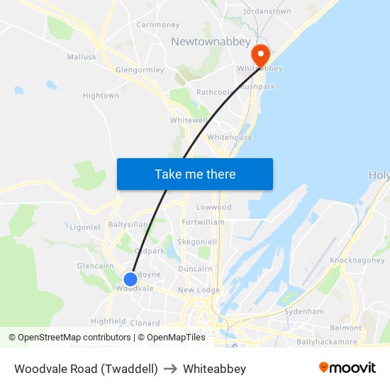 Woodvale Road (Twaddell) to Whiteabbey map