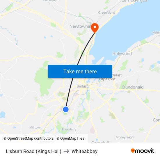 Lisburn Road (Kings Hall) to Whiteabbey map