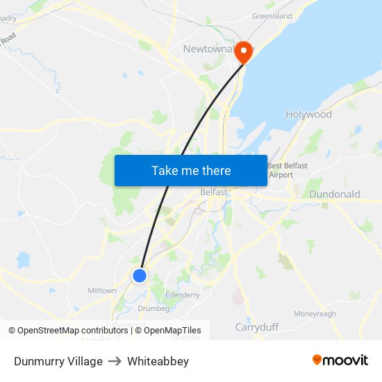 Dunmurry Village to Whiteabbey map