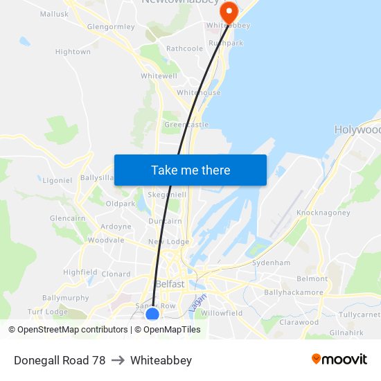 Donegall Road 78 to Whiteabbey map