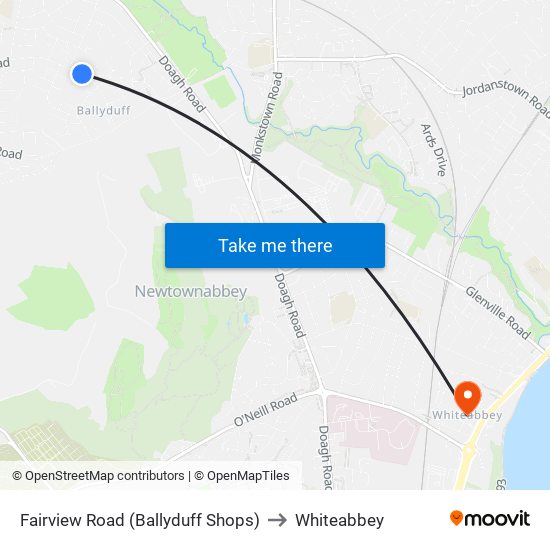Fairview Road (Ballyduff Shops) to Whiteabbey map