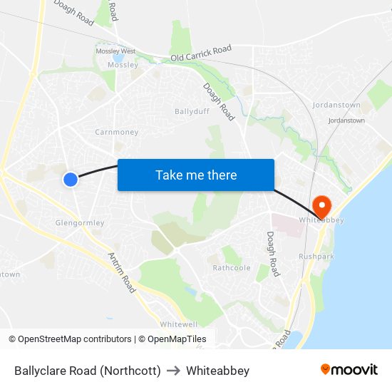 Ballyclare Road (Northcott) to Whiteabbey map